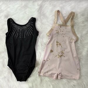 Leotards Gymnastics Tumble Dance Unitards Biketards‎ Size 9/10 Pink/Gold Black